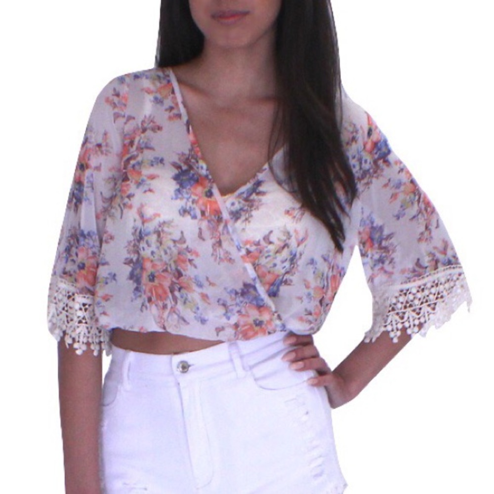 NEW Chiffon Floral Deep V-Neck Blouse Top